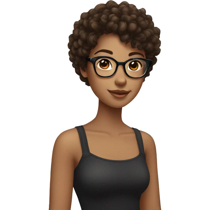 girl whit brown and black curly hair and fair with glassesskin emoji