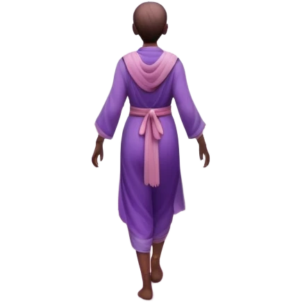 A small figure walks back across a foggy bridge, holding soft pink and purple orbs in each hand—symbolizing compassion and forgiveness. A gentle heart aura trails behind them, showing healing in motion. emoji