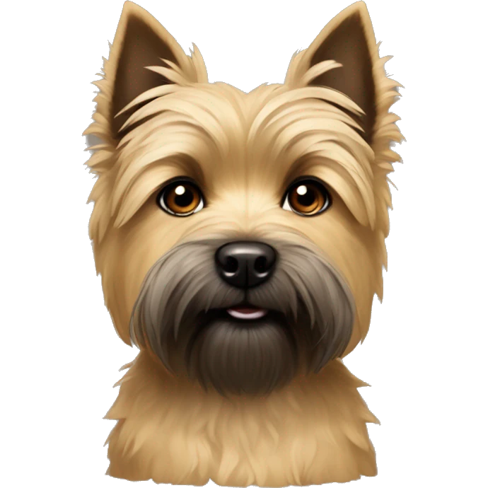 Cairn terrier with one ear pointed up and one ear down and lighter tan fur
 emoji