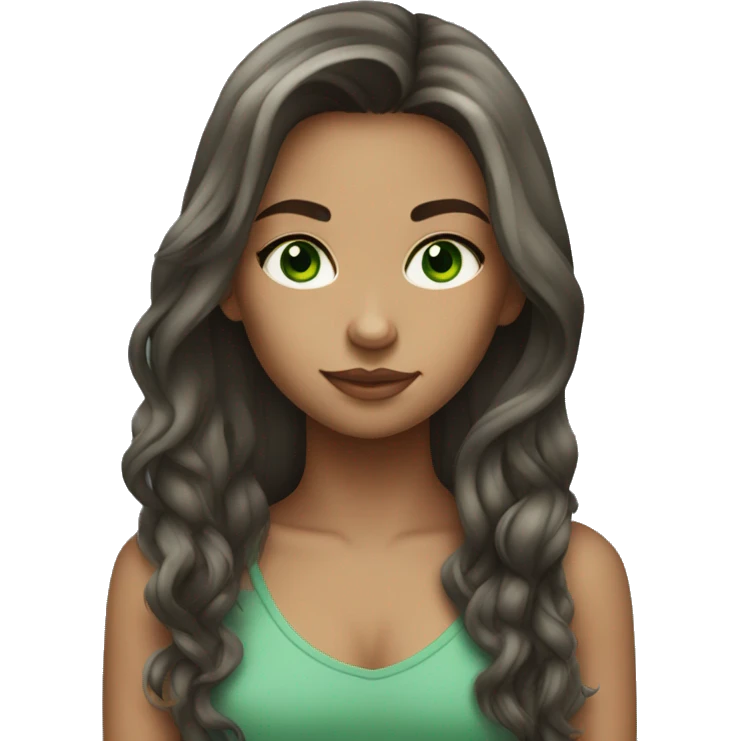 Girl with long brunette hair, green eyes, and tattoos emoji