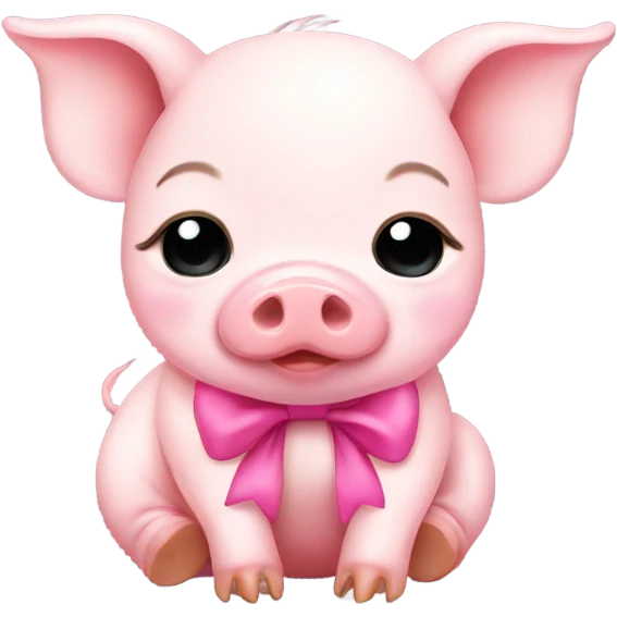 Sleepy baby pig with pink bow emoji