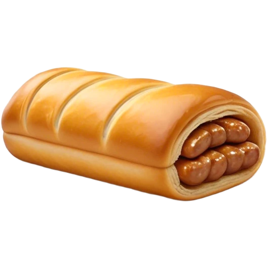 Cinematic Realistic Sausage Roll Dish Emoji, depicted with a crisp, golden pastry wrapped around flavorful sausage, rendered with detailed textures and appetizing lighting. emoji