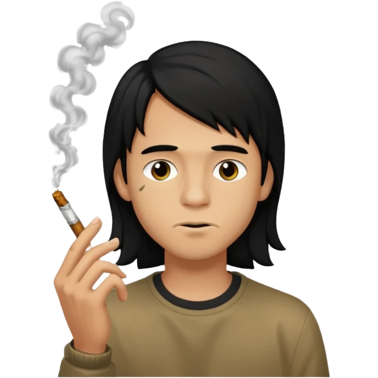 young boy with black long hair smoking weed emoji