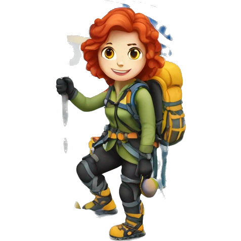 Female winter mountain climber red hair climbing with Greek flag Easter eggs emoji