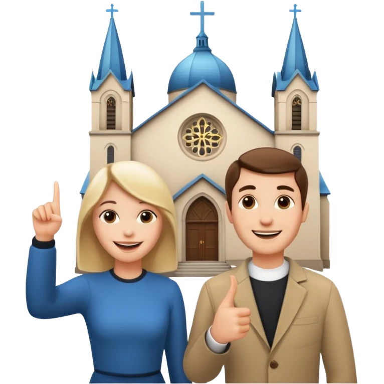 couple pointing to a church in the background emoji