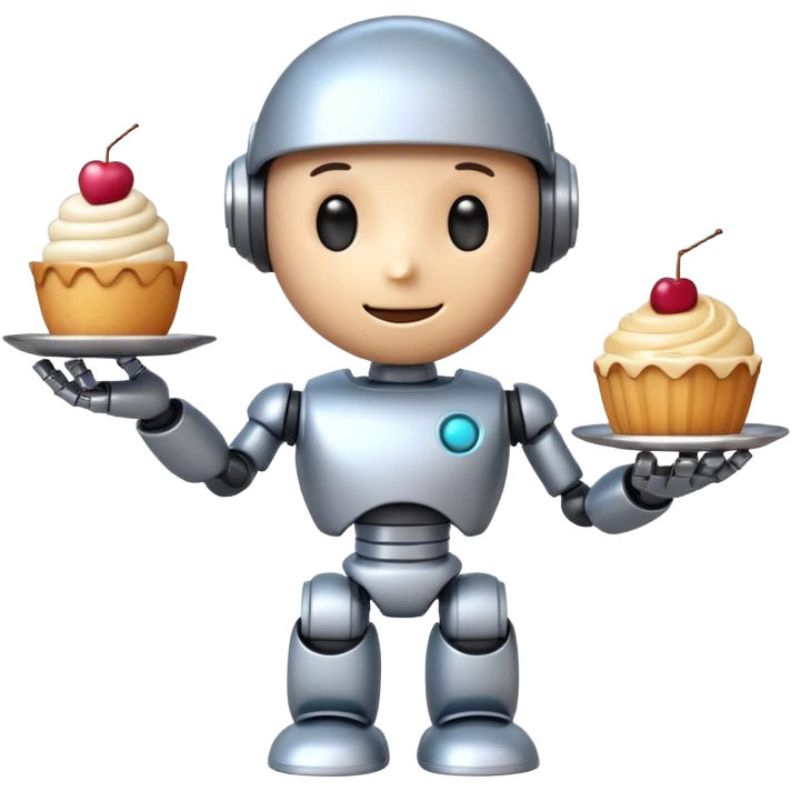 The cute robot is holding dessert in its hands, 3d emoji emoji