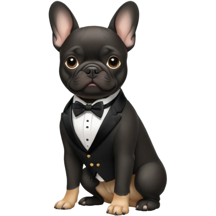 Black french bulldog wearing a tuxedo emoji