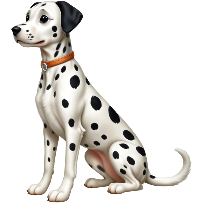 cinematic-[dalmatian dog]-realistic-full-body-sitting-emoji,-tail-resting-loosely-beside-its-paws,-head-tilted-dramatically,-sleek-[spotted]-fur,-simplified-yet-realistic-focused-features,-highly-detailed,-glowing-with-an-almost-sarcastic-glow emoji