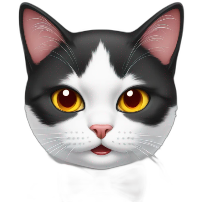 White and black cat wearing a red bow tie gets angry and shows his teeth  emoji