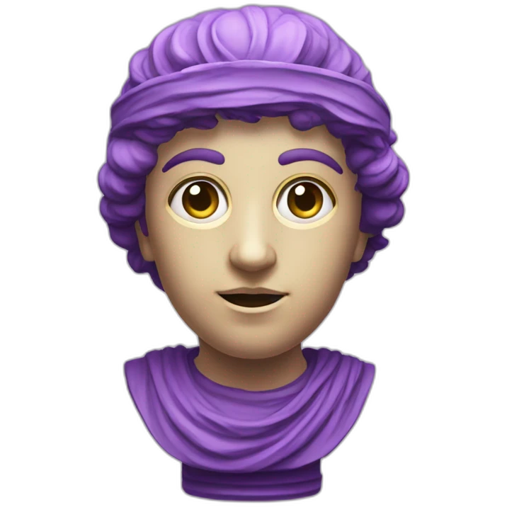 an EMOJI OF A ancient young greek statue, wearing VR headset, purple colors, DIGITAL UNIVERSE emoji