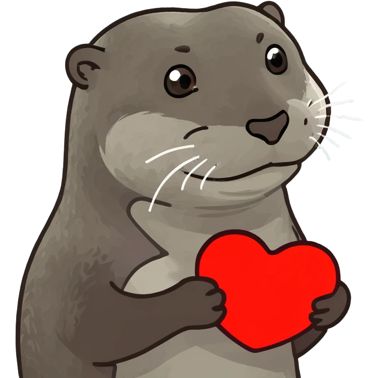 Otter holding a heart emoji