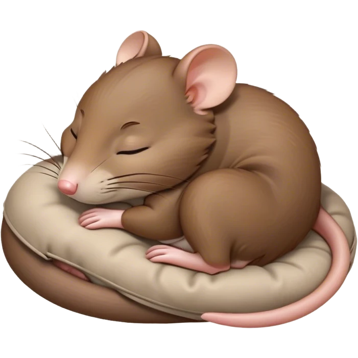 Meme-Worthy Cute Sleeping Brown Rat Portrait Emoji, Head resting peacefully with a contented smile, showcasing a compact, nimble build and a luxuriously soft brown coat, eyes gently closed in serene, restful slumber, Simplified yet hilariously adorable features, highly detailed, glowing with a soft, drowsy light, high shine, relaxed and utterly lovable, stylized with an air of playful laziness, soft glowing outline, capturing the essence of a sleeping rat that feels destined to become the next viral sensation of adorable urban rest! emoji