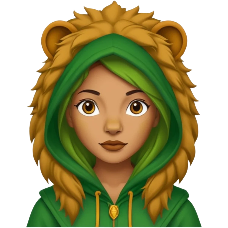 green Hooded lion woman emoji