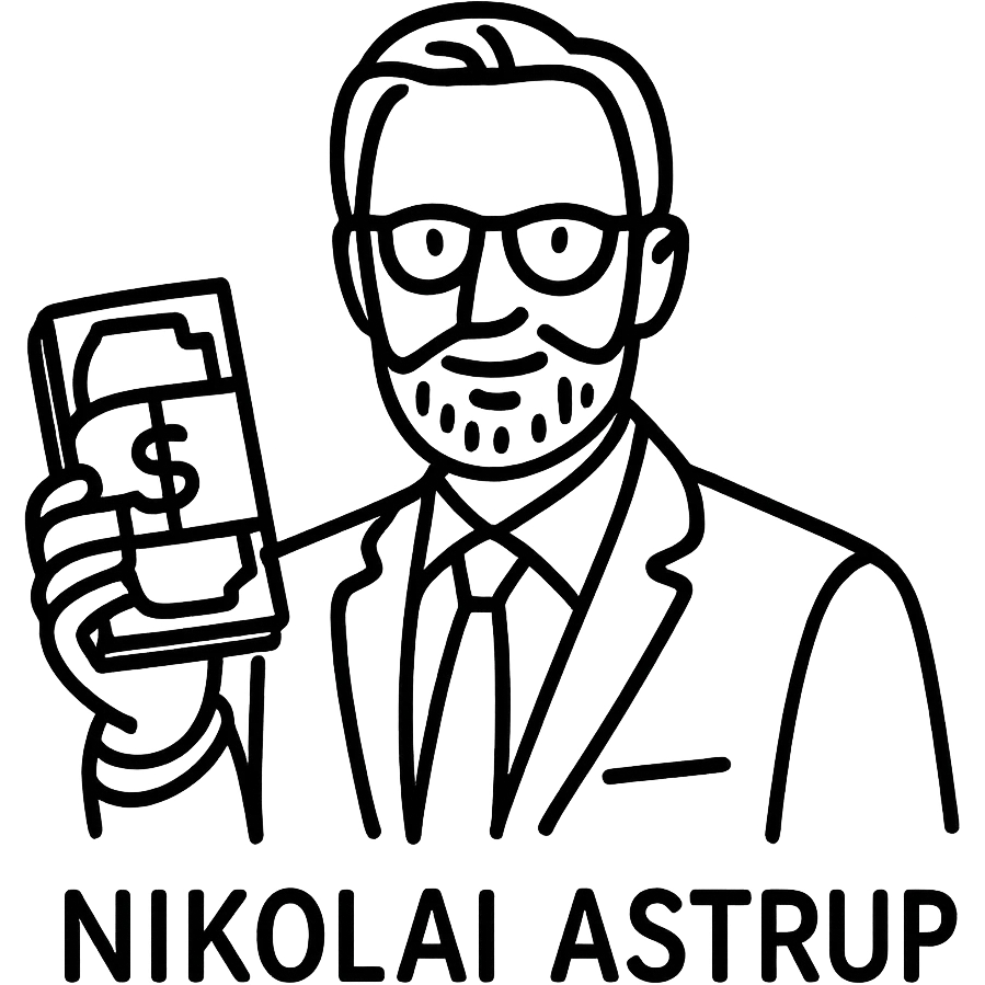 hand-drawn outlined icon style of Nikolai Astrup, Norwegian politician, holding a pack of money in his hand emoji