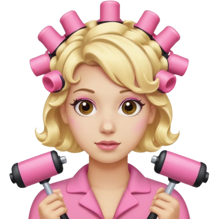 blonde hair with pink roller curlers in  emoji