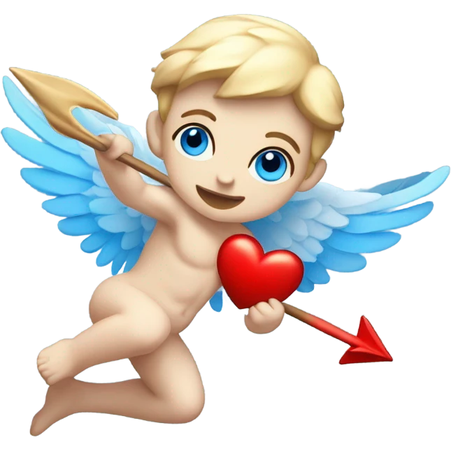 Photo of flying pale cupid with blue eyes and red heart arrow  emoji