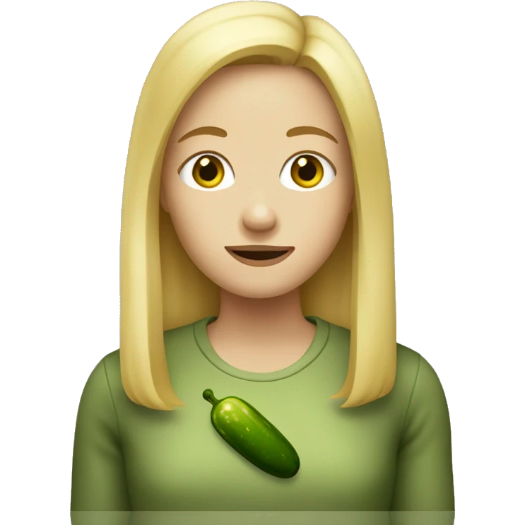 Girl with blond hair holding a pickle  emoji