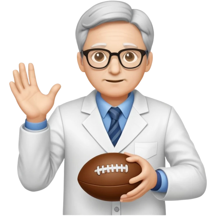 professor with glasses and academic attire with hands positioned as if gripping an invisible rugby ball emoji