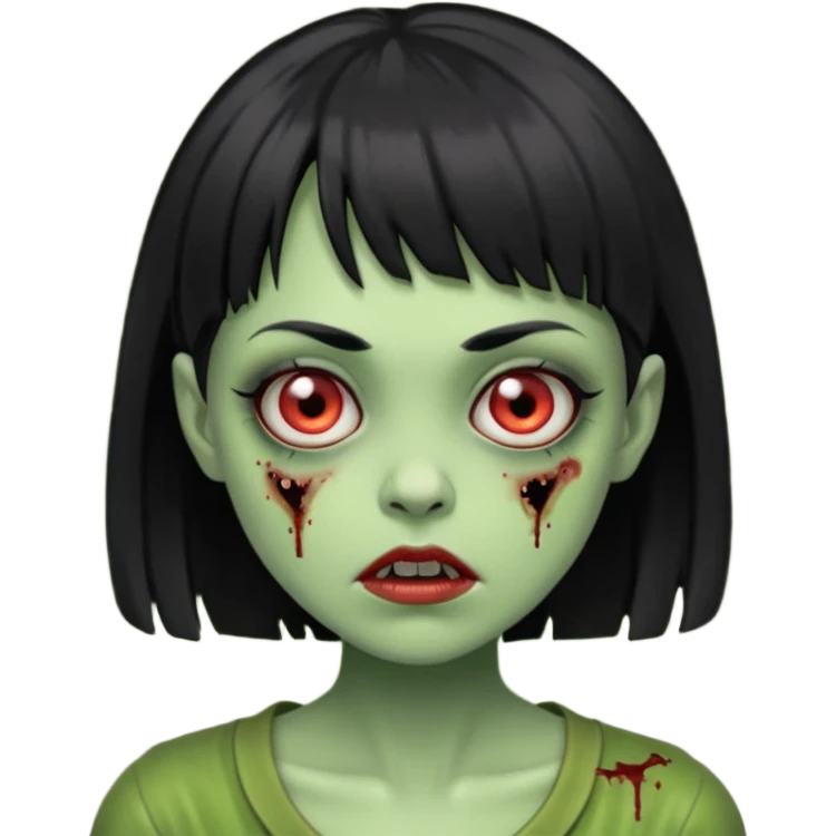 garota zumbi verdecom os cabelos pretos com franja curta emoji