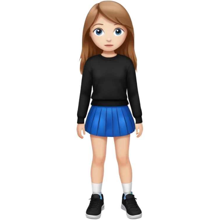 девушка с русыми длинными волосами, голубыми глазами, в черной короткой юбке и вязаной черной кофте с дырками, в белых кедах emoji