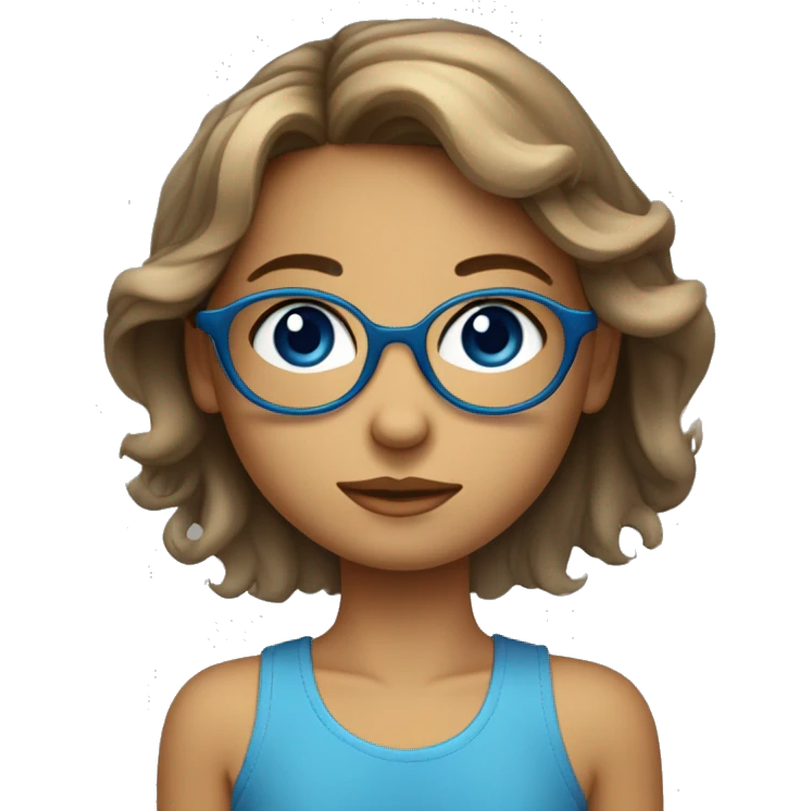 jeune fille avec un visage rond et des cheveux détachées qui sourit avec des lunettes et un petit nez et des yeux bleu  emoji