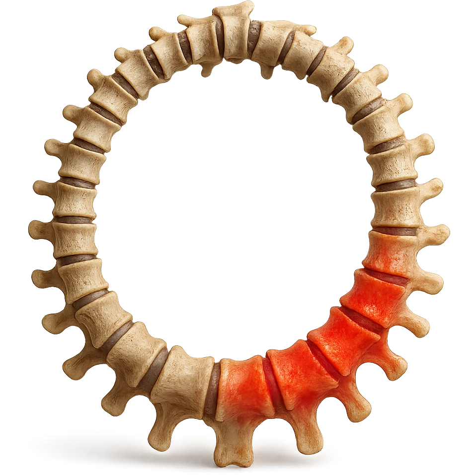 SPINA DORSALE ANATOMICA UMANA REALISTICA infiammata CHIUSA A CERCHIO, iperrealistica 4k, non disegnata emoji