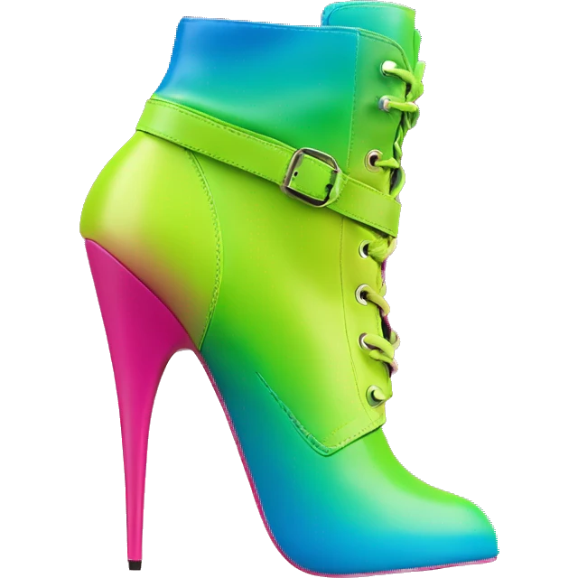 Realistic isolated top view pair of lime green,hot pink ,blue and green ombre high heel ankle bootie boots.  emoji