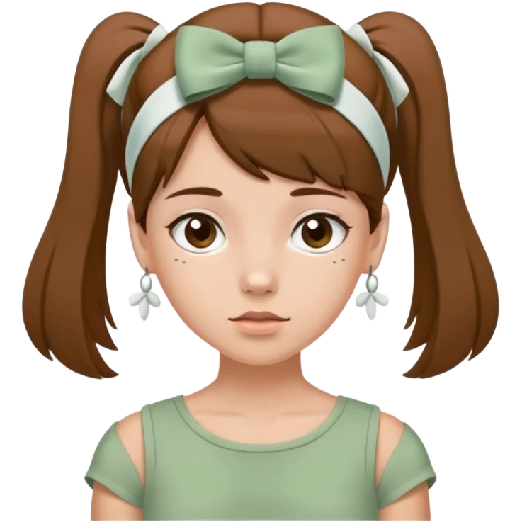 A y2k girl in sage green top and brown hair with a white headband and white long bows emoji
