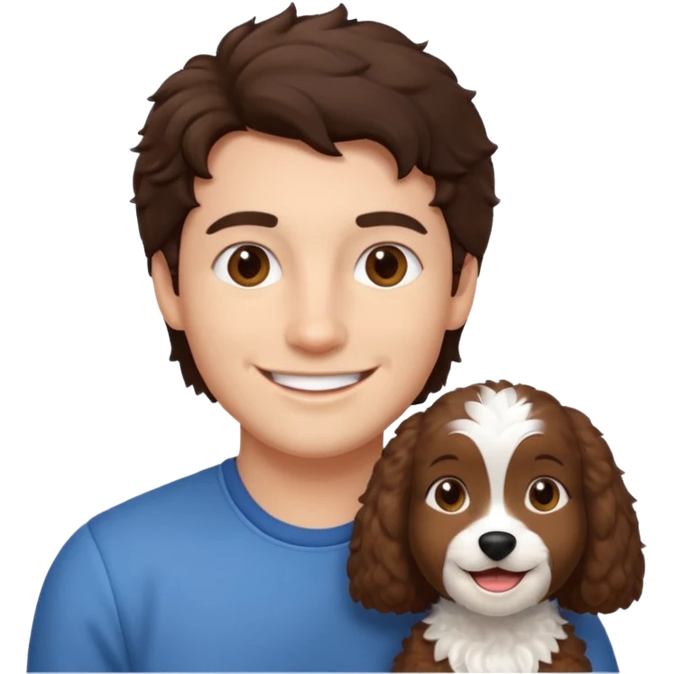 emoji of brunette man, brunette woman and cockapoo emoji