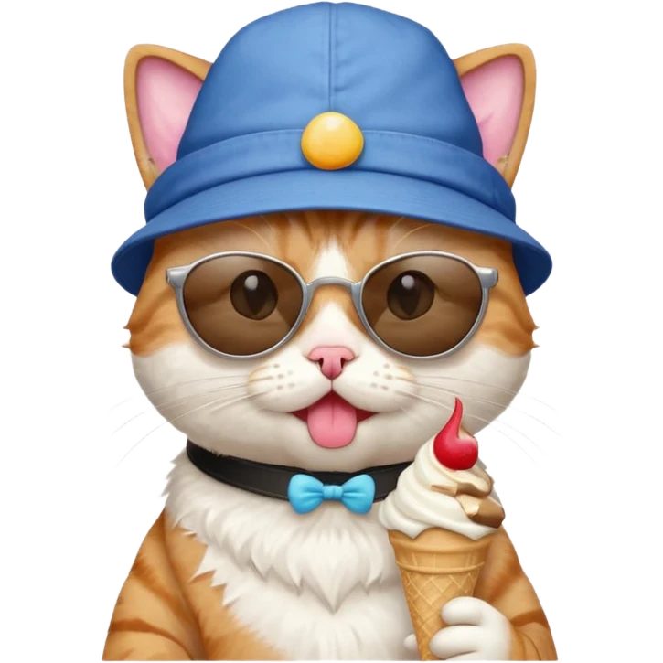 cat with sunglasses and backwards hat holding icecream emoji