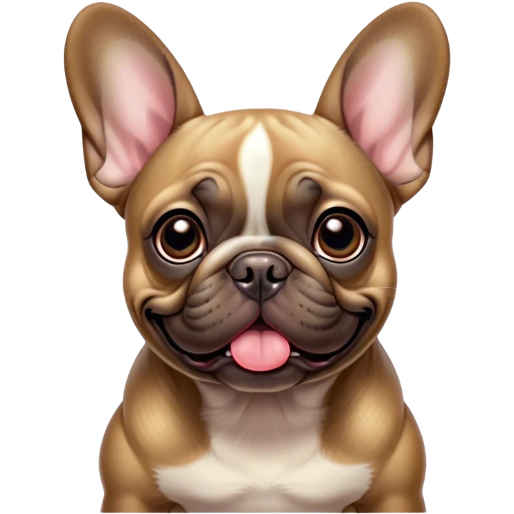 Cinematic Comical Fawn French Bulldog Portrait Emoji, Head tilted dramatically with an exaggeratedly amused expression, featuring a striking fawn coat with a subtle brindle pattern, wide, expressive dark eyes filled with playful disbelief, Simplified yet hilariously expressive features, highly detailed, glowing with a slightly sassy glow, high shine, dramatic yet playful, stylized with an air of cheeky charm, bright and endearing, soft glowing outline, capturing the essence of a spirited and over-the-top companion, so meme-worthy it feels like it could side-eye its way into internet fame instantly! emoji