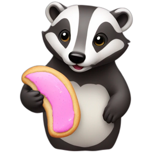 A badger with a white cookie with pink Swirl emoji