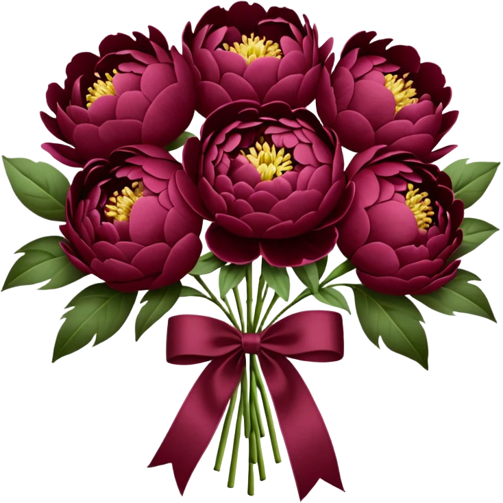 Big bouquet of burgundy peonies with a white satin ribbon emoji