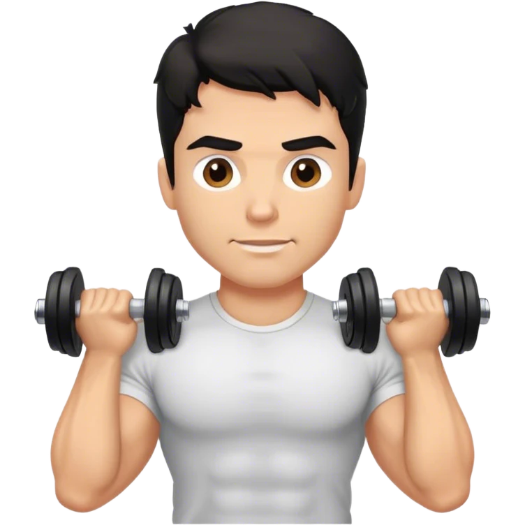 caucasian black haired wavy gym guy with dumbells shirt  emoji
