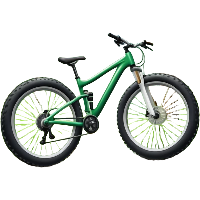 An icon showing a mountain bike with thick tires on a forest trail, surrounded by trees and natural terrain. The background features a lush green forest with sunlight filtering through the branches, and a winding path ahead. Transparent background highlights the  adventure of mountain biking. emoji