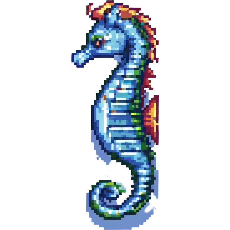 retro and colorful seahorse pixel art emoji
