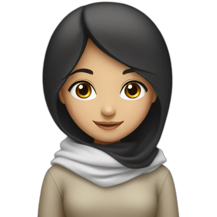 A smiling Muslim girl with black hair and eyes emoji