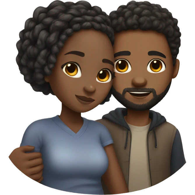 Realistic black girl with box braids and light skin boy with short curly hair and a short beard hugging emoji