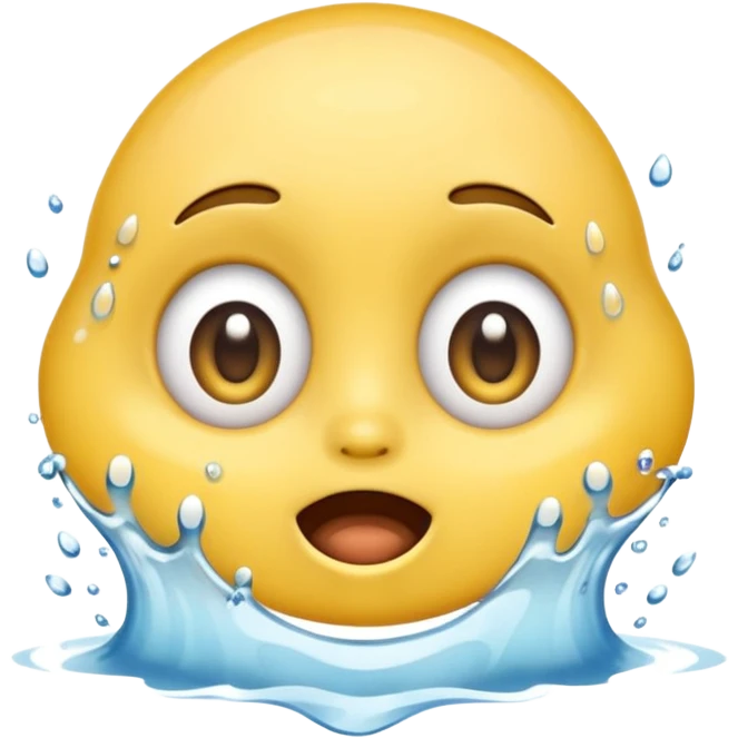 Classic yellow emojis face with super wide eyes and a large open mouth and a splash of water hitting its face emoji