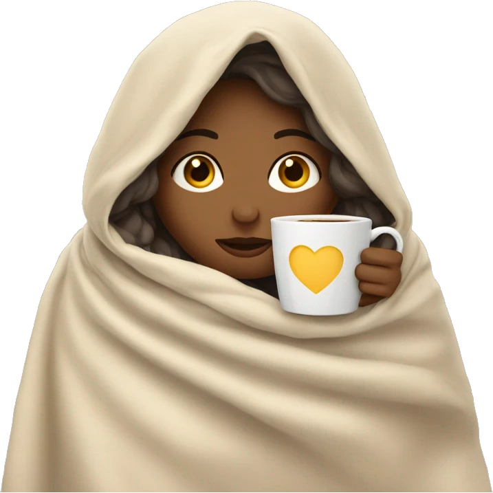 girl inside a blanket sipping coffee eyes closed emoji