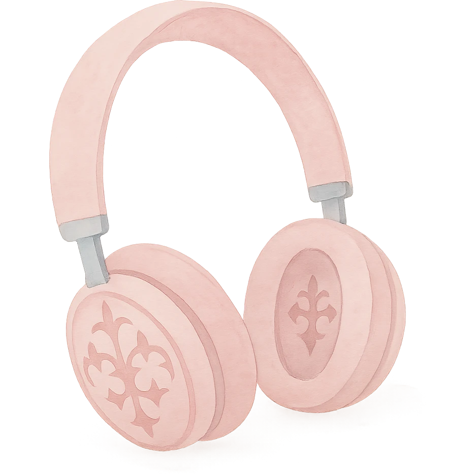 pink gothic headphones with soft pink washes and delicate gothic patterns, watercolor art style emoji