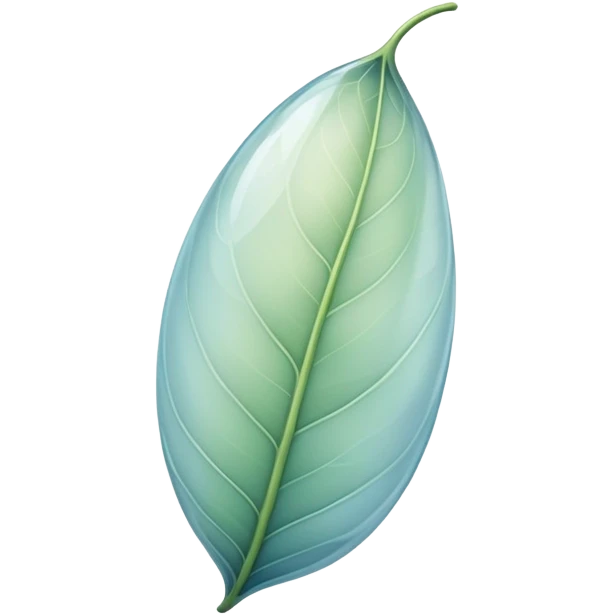 delicate cocoon-shaped leaf, translucent texture, soft curved lines, floating with light aura, gentle green-blue hues, warm earth undertones emoji