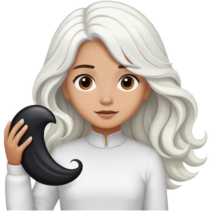 Black big wave girl holding a white hair emoji