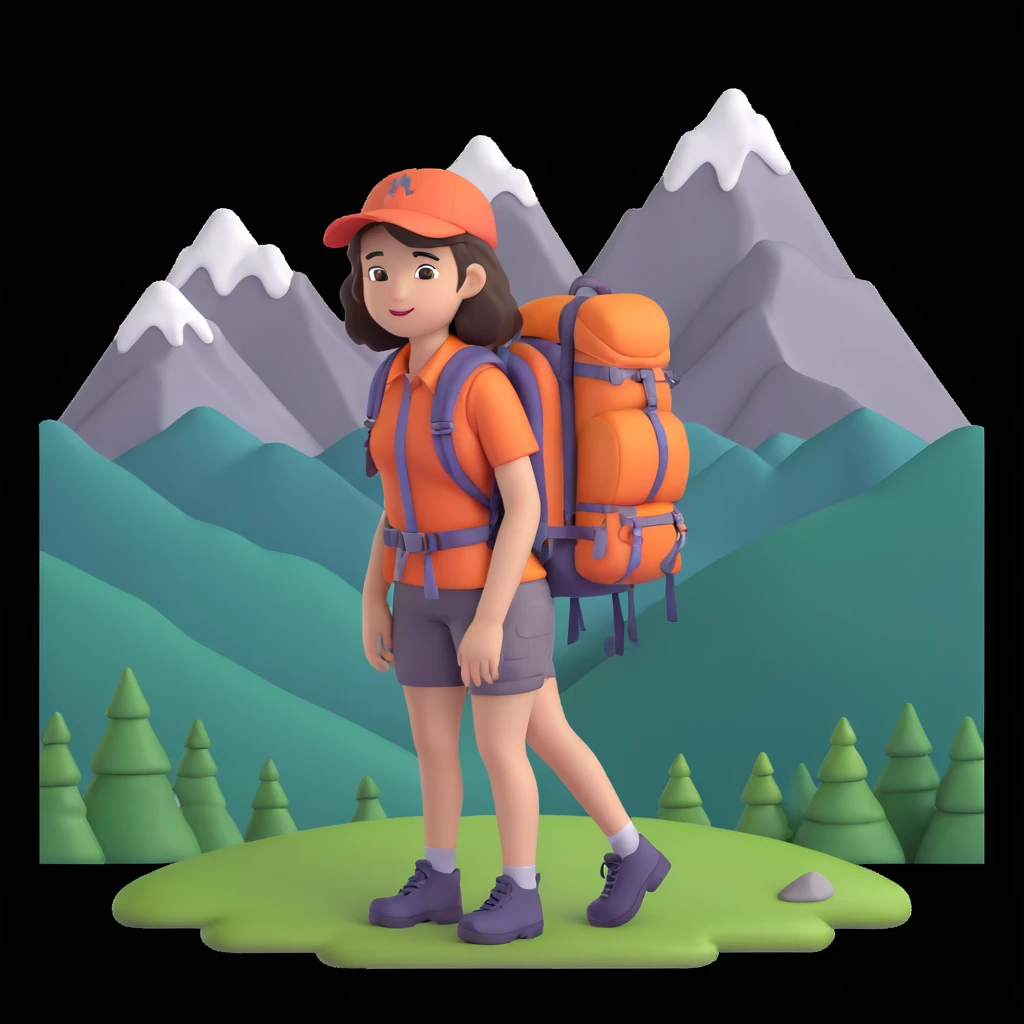 girl back packing mountains in background, close up pose emoji