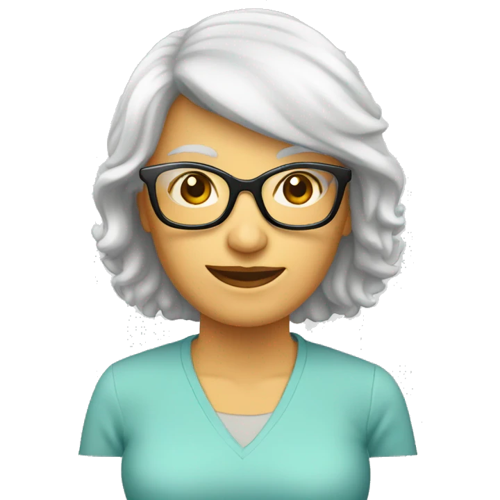 mujer 70 años pelo blanco gafas emoji