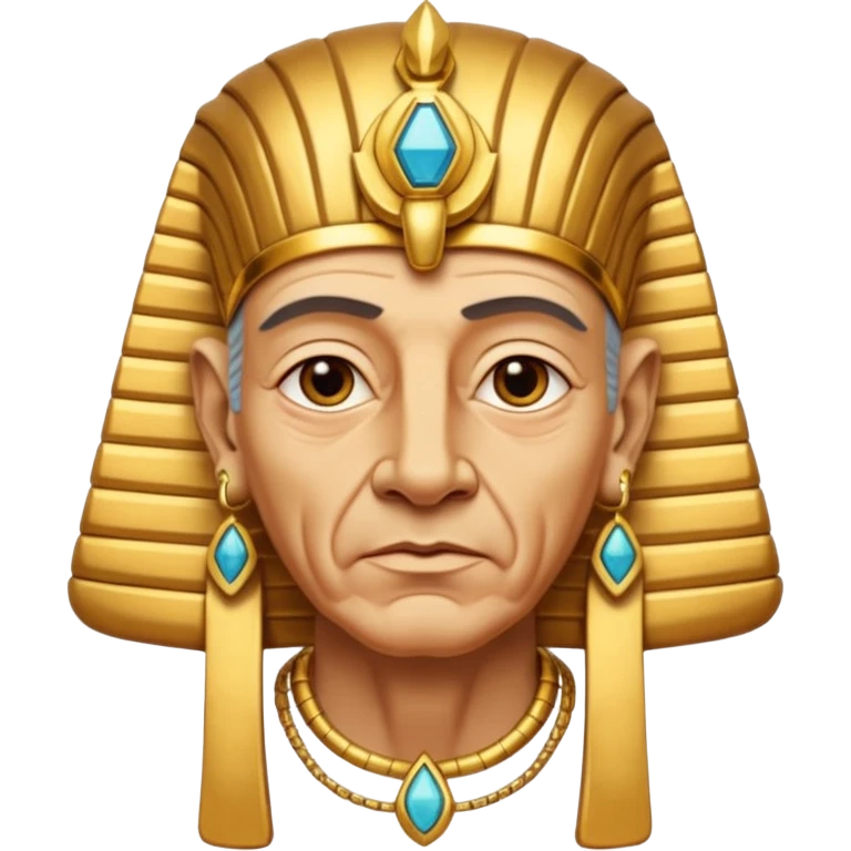 An aging pharaoh with deep wrinkles, elaborate gold jewelry, and a wise commanding gaze.
 emoji