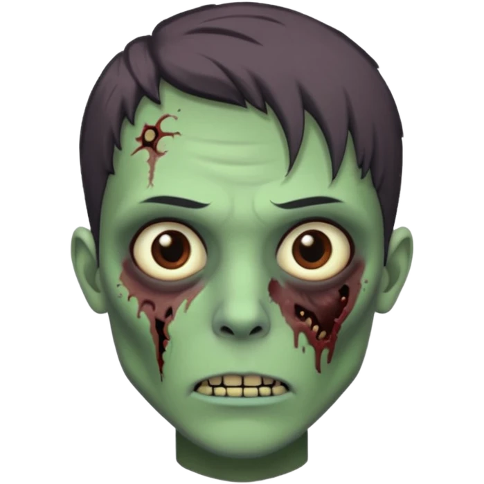 Create an emoji of a zombie person, with pastel green skin — nothing too dark. Give them a clean-cut hairstyle, dark brown eyes, and a few light wounds on the face. emoji