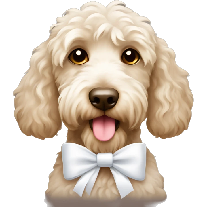 Labradoodle wearing a white bow on neck emoji