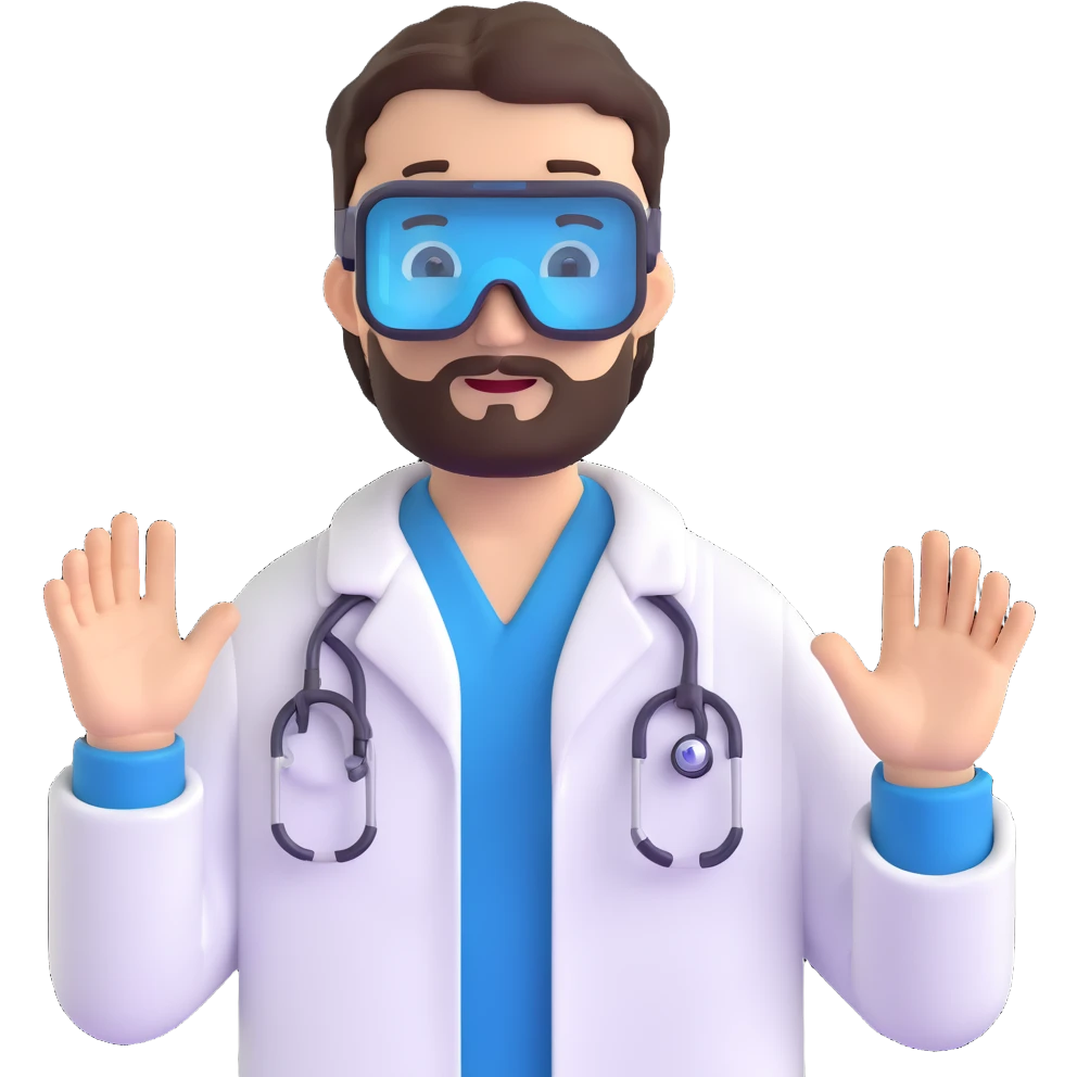man doctor with dark brown hair and beard in metaverse virtual reality emoji