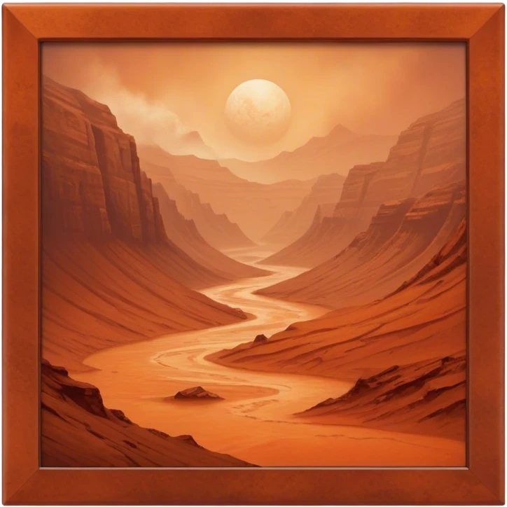 Cinematic Realistic Mars, portrayed with rugged, rust-colored landscapes, deep canyons, and swirling dust storms rendered with lifelike texture and an orange-hued glow that evokes the enigmatic allure of the Red Planet. emoji